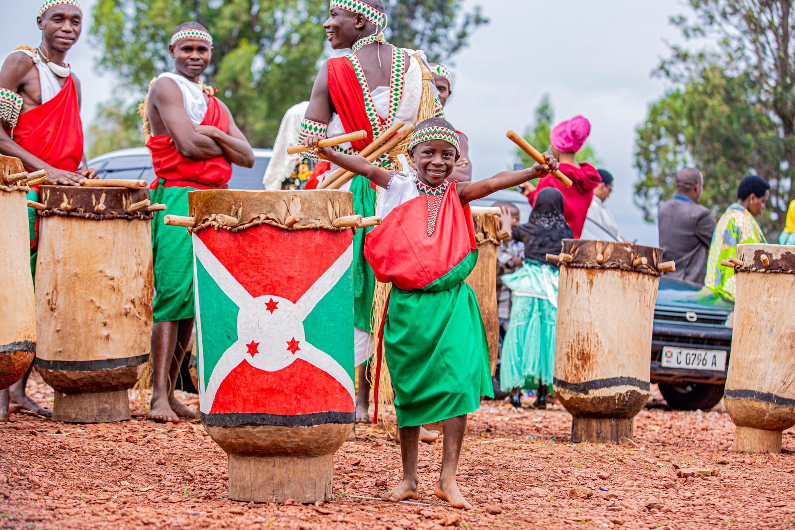 Boy with traditional drums in East Africa